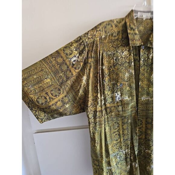 Messon vintage silk olive/black SS Camp Shirt, EUC, L - Picture 3 of 10